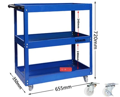 82754A Compact 3-Tier Light-Duty Rolling Steel Tool Cart With Swivel Casters